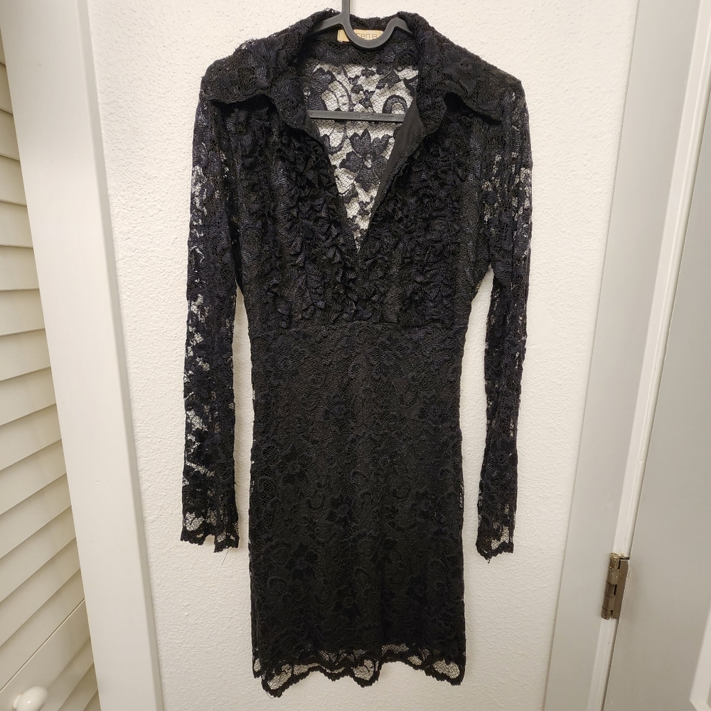 Arden B Black Lace Bodycon Collared Mini Dress - Picture 2 of 9